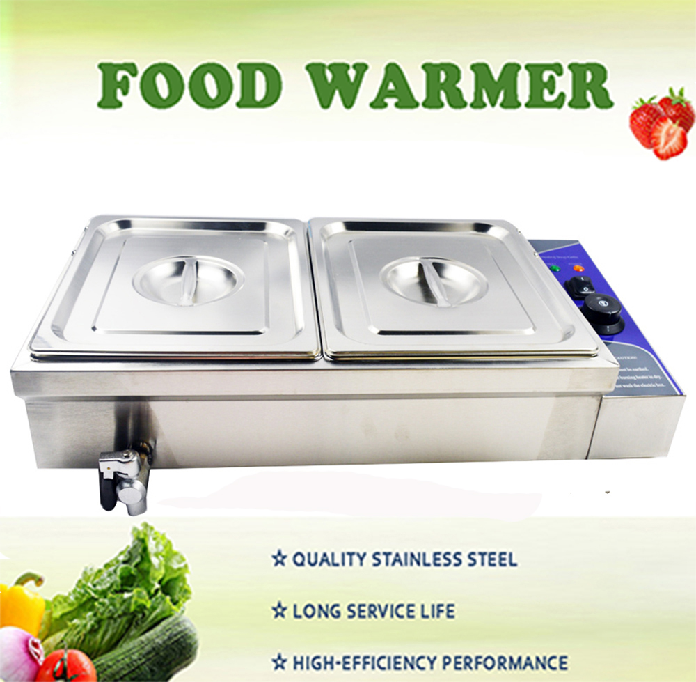 INTBUYING 2-Pan Food Warmer Commercial Buffet Food Warmer Stainless Steel Steam Table Restaurant Canteen Food Heater