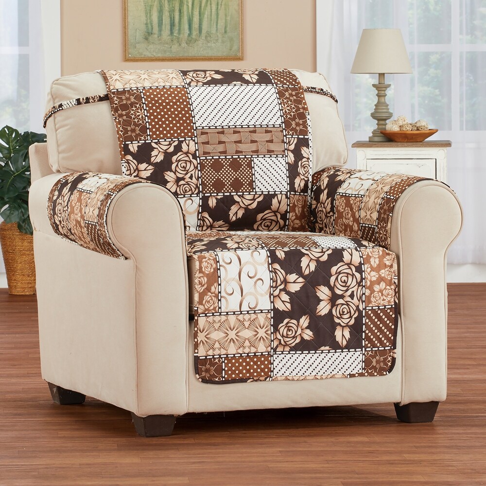 Neutral Colored Floral Patchwork Furniture Cover   Chair