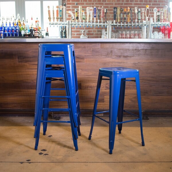 Loft Blue 30 in. Metal Bar Stool 4 Piece