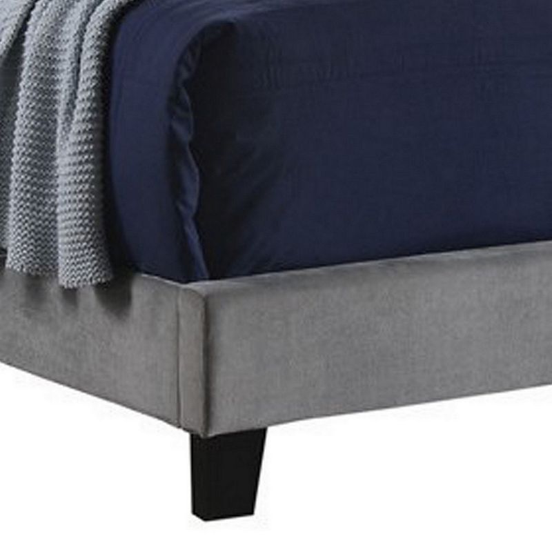 Fabric Upholstered Queen Size Bed with Scroll Headboard Design， Gray