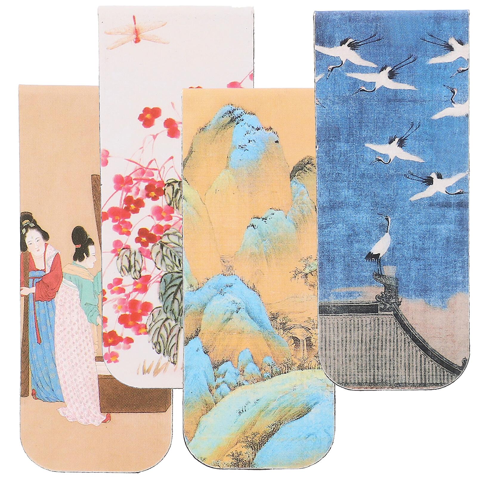 4pcs Decorative Small Bookmarks Landscape Pattern Bookmarks Unique Magnetic Bookmarks Decors