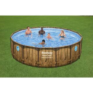 Bestway Swim Vista 16 ft. x 16 ft. Round 48 in. Deep Power Steel Above Ground Swimming Pool Set 56726E-BW