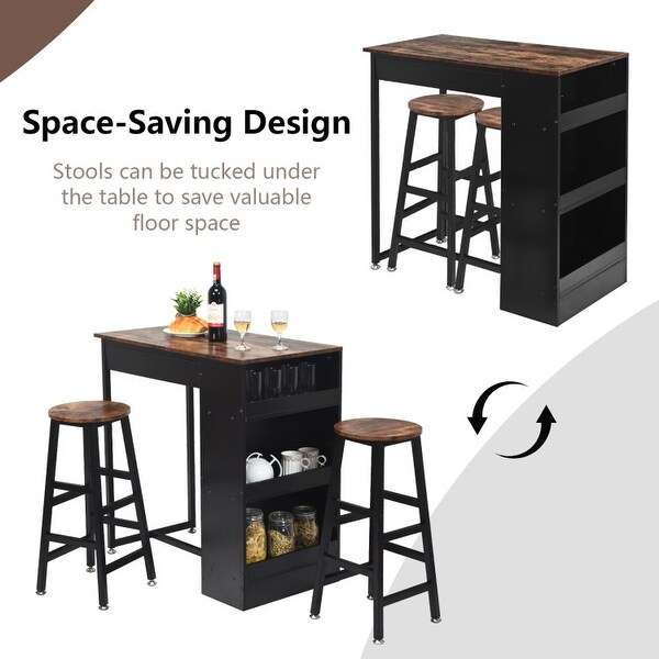 3 Pieces Bar Table Set with Storage - 36