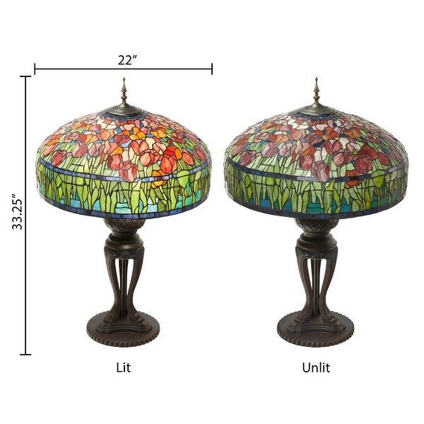 Tulip River of Goods -Inspired Red and Green Stained Glass 33.25-Inch Table Lamp - 22