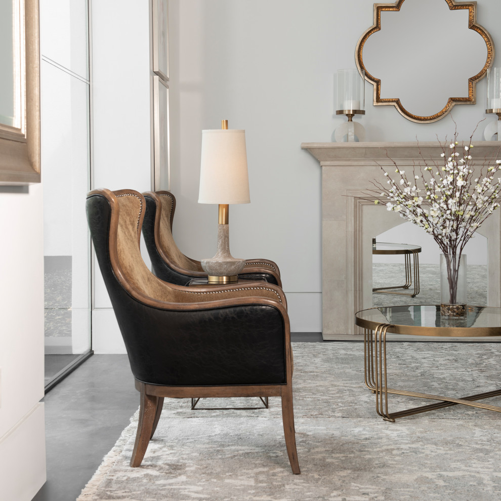 Plush Tan and Chocolate Brown Velvet Wing Chair Classic Brass Nailhead Trim Arms   Traditional   Armchairs And Accent Chairs   by My Swanky Home  Houzz