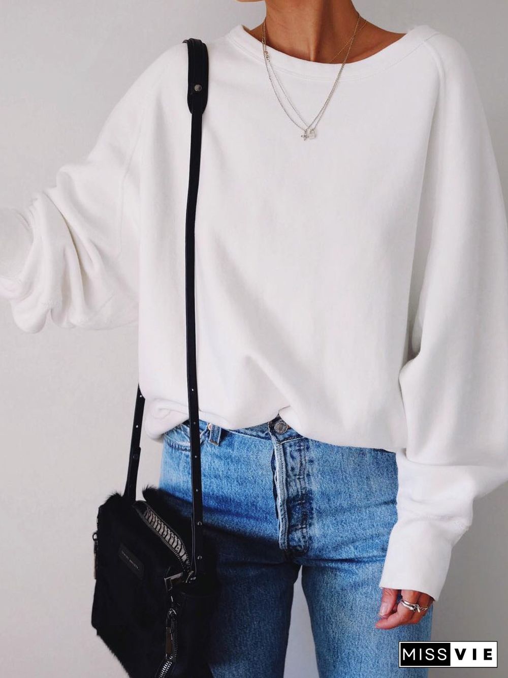 Solid Casual Plus Szie Fall Tops