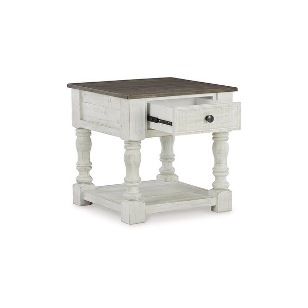 Tex 25 Inch Square Side End Table， Gray Plank Style Surface， White Base