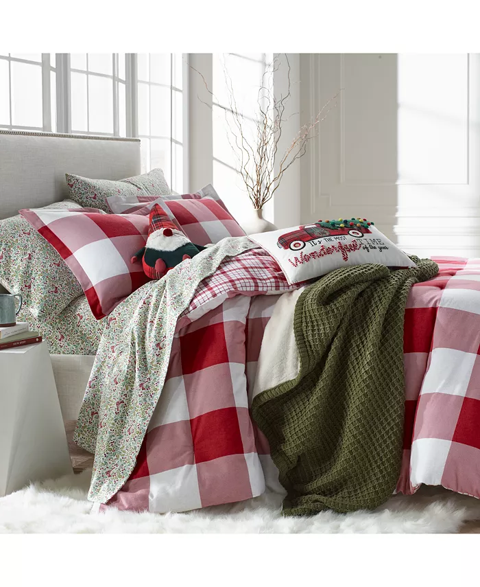 Charter Club Red Check Flannel Duvet Cover， Twin，