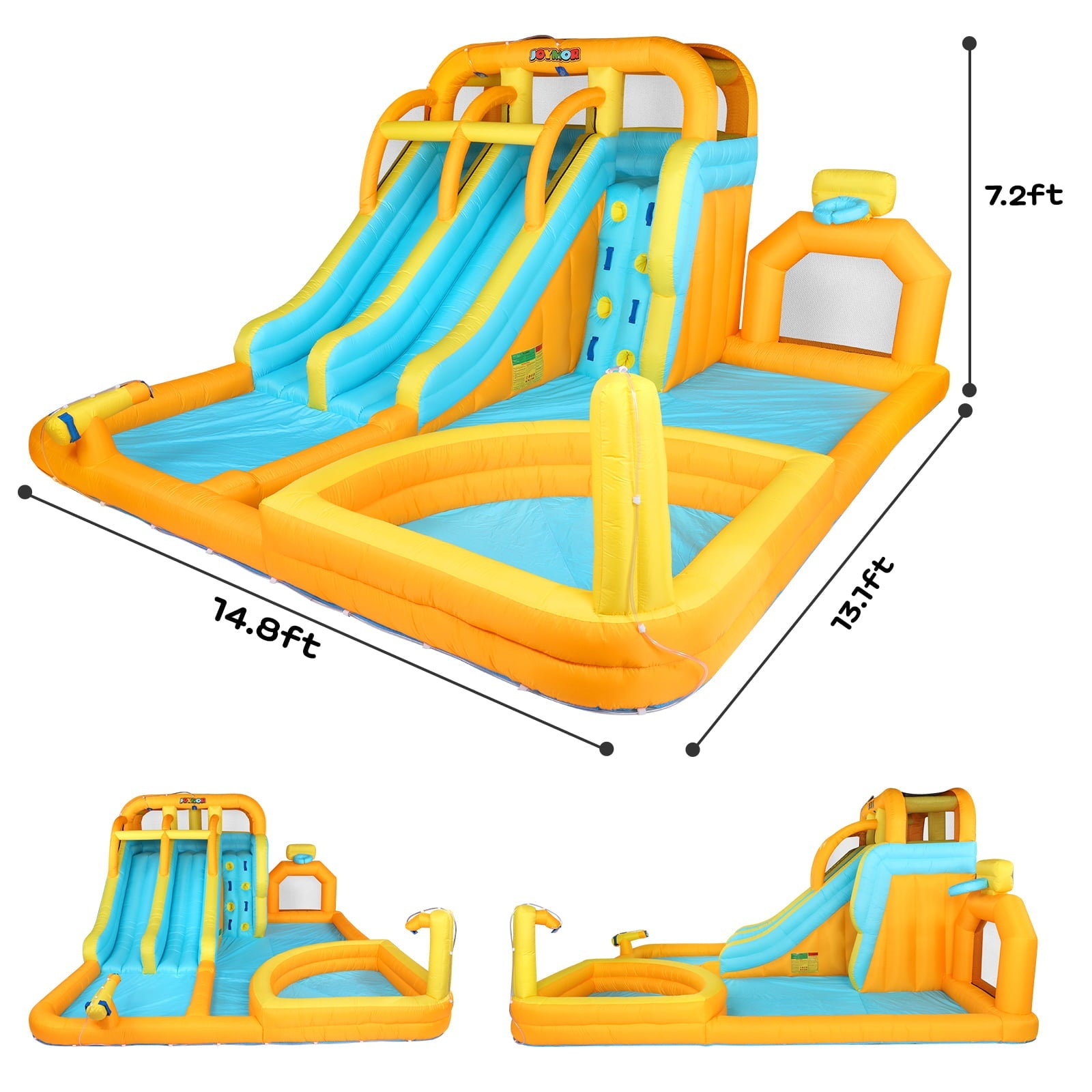 JOYMOR 8-in-1 Inflatable Water Slide Park w/ Splash & Deep Pool, Double Long Water Slides, Climbing Wall, Giant Blow up Bounce House for Kids  Backyard Party Age 3-12 (Included 750w Blower)