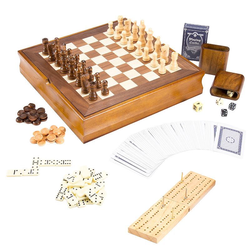 Hey! Play! 7-in-1 Classic Wooden Board Games Set