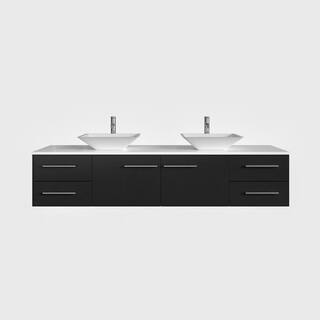 Eviva Totti Wave 72 in. W x 16 in. D x 22 in. H Double Bathroom Vanity in Espresso with White Glassos Top with White Sinks EVVN147-72ES