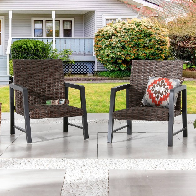 Patio Festival 2pc Outdoor Wicker Chairs With Soft Cushion Quick drying Cotton Built in Under Seat