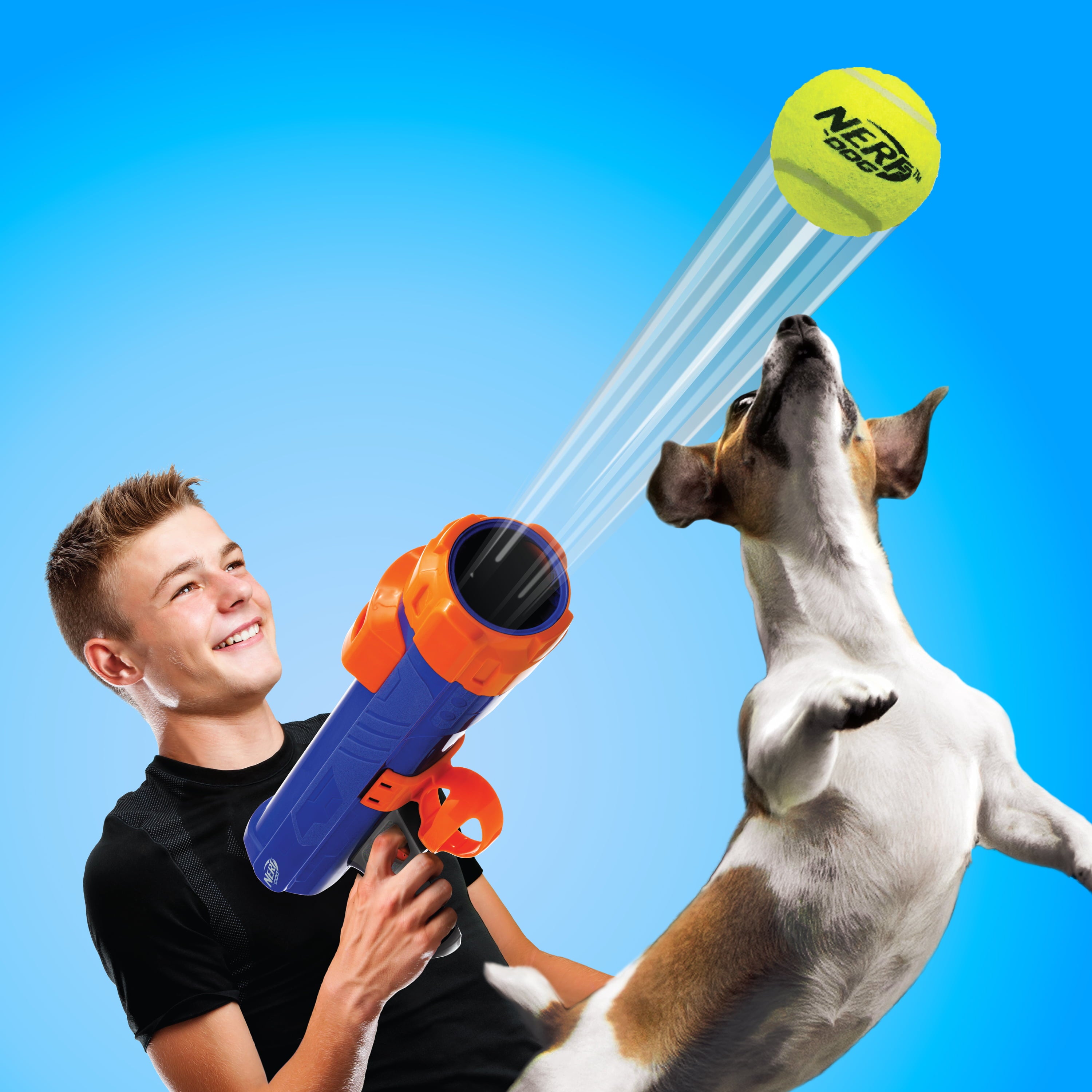 Nerf Dog 20-inch Tennis Ball Blaster Dog Toy with 4 Balls and Ball Clip