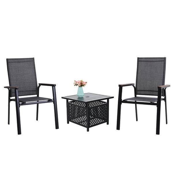 3-Piece Bistro Set， 2 x Aluminium Stackable Dining Chairs and 1 x Side Table with Umbrella Hole - Overstock - 33248245