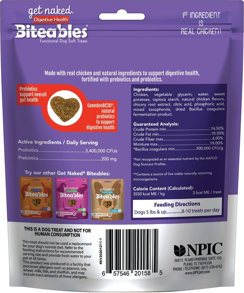 Get Naked Biteables Functional Digestive Health Real Chicken Recipe Dog Treats， 6-oz bag