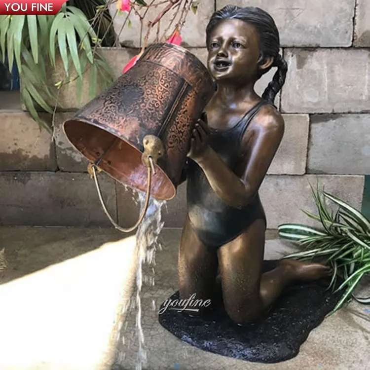 Garden Decoration Bronze Children Boy and Girl Statue Water Fountain