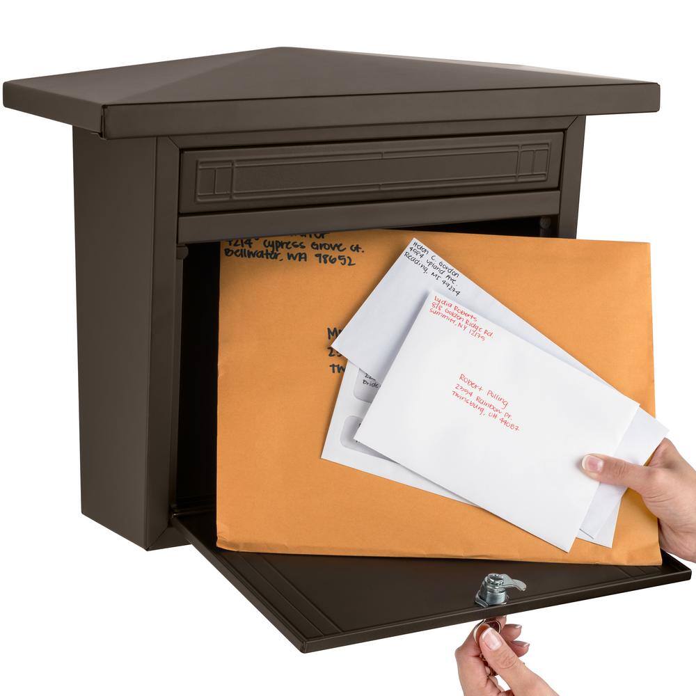 Architectural Mailboxes Frank Lloyd Wright Collection Stainless Steel Medium Locking Beachy Wall Mount Mailbox 2427RZ-10