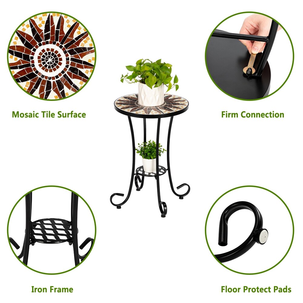 Autumn Leaf Shaped Inlaid Adjustable Ottoman Mosaic Bistro Table