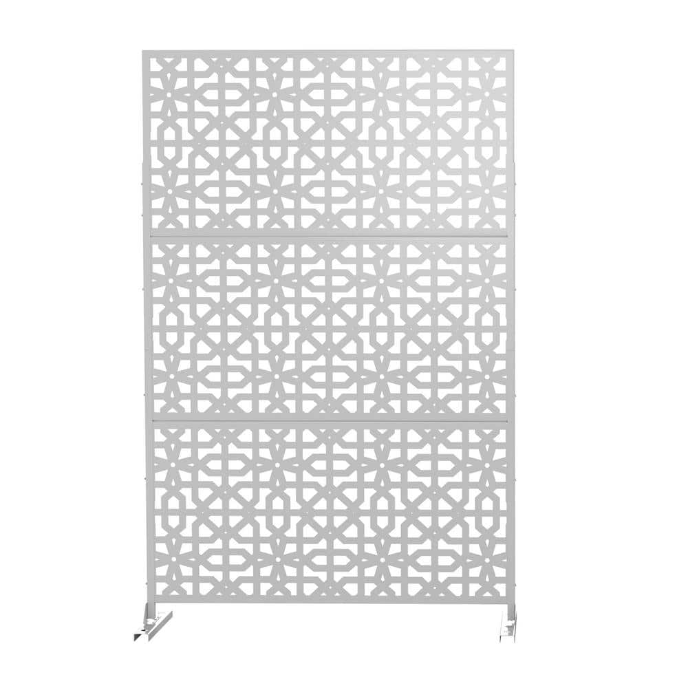 FENCY 76 in. H x 47.2 in. W Galvanized Metal Outdoor Privacy Screens Garden Fence Perilla Pattern in White (3 Pieces in 1 Set) HD-A-GE04003