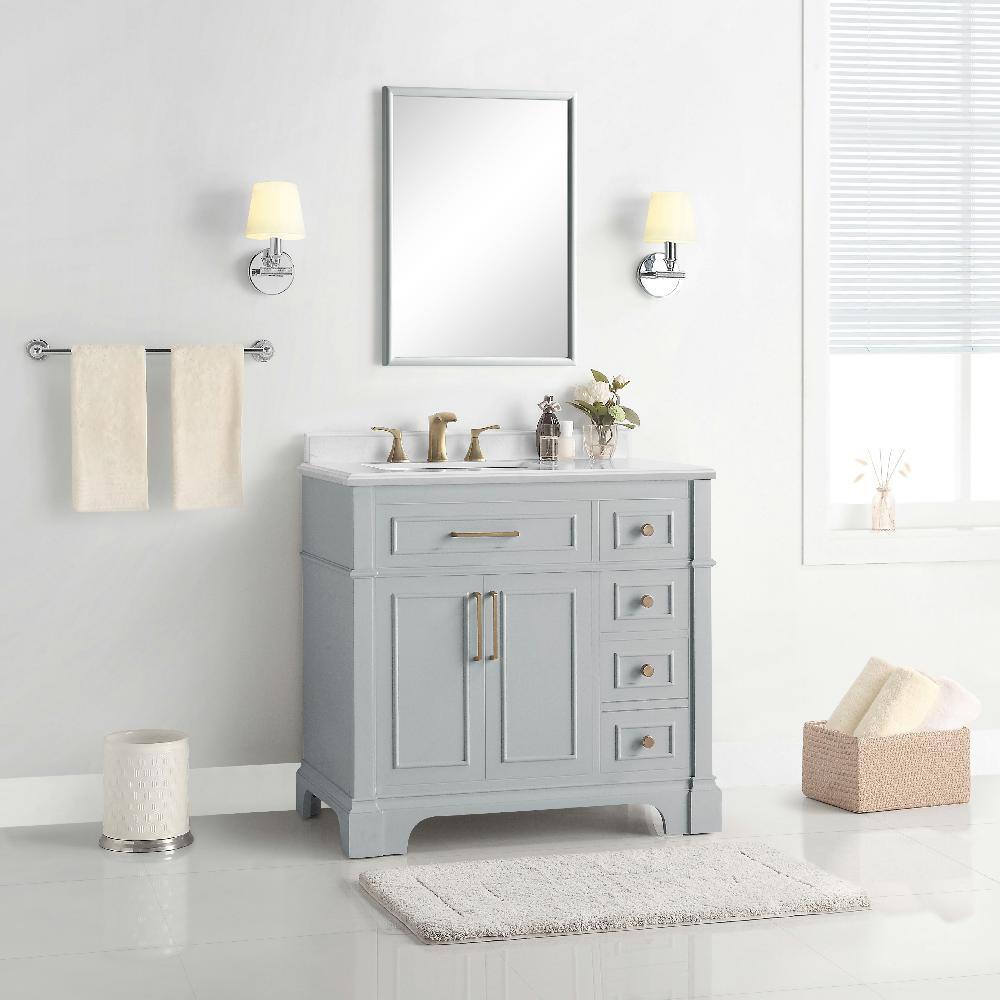 Home Decorators Collection Melpark 36 in. W x 22.1 in. D x 34.5 in. H Freestanding Bath Vanity in Dove Gray with White Cultured Marble Top Melpark 36G