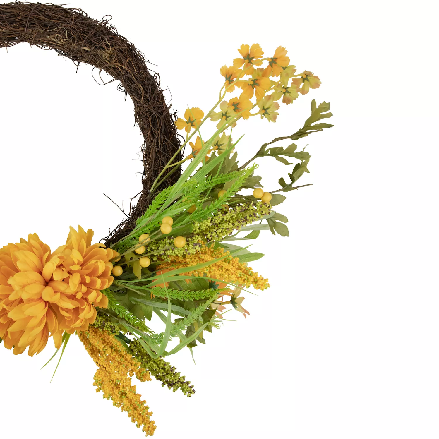 Peonies Artificial Fall Harvest Twig Wreath  22-Inch  Unlit