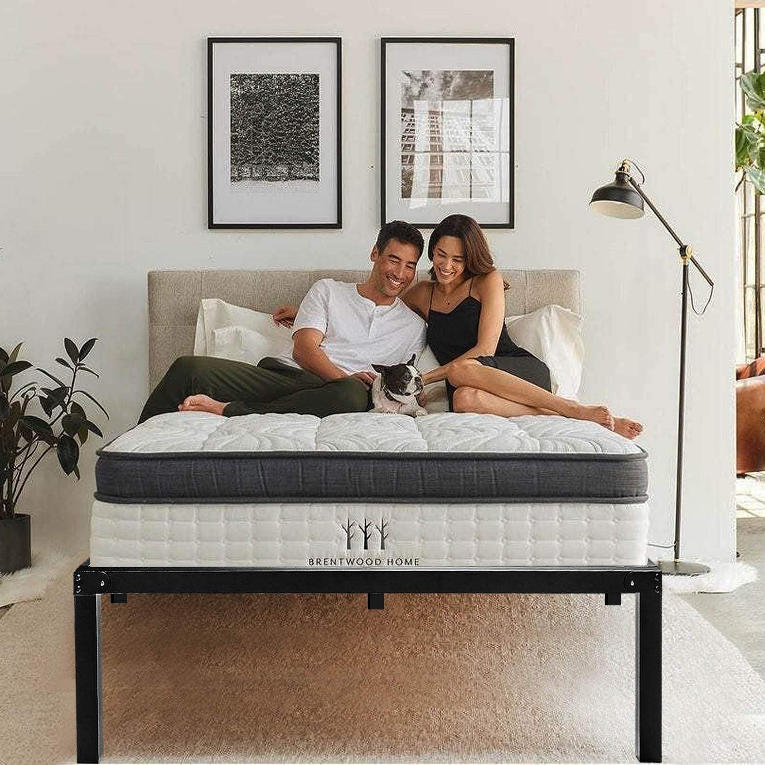 FOYUEE Platform King Bed Frame 18 inch Tall, No Box Spring Needed Metal Bedframe with Storage Heavy Duty