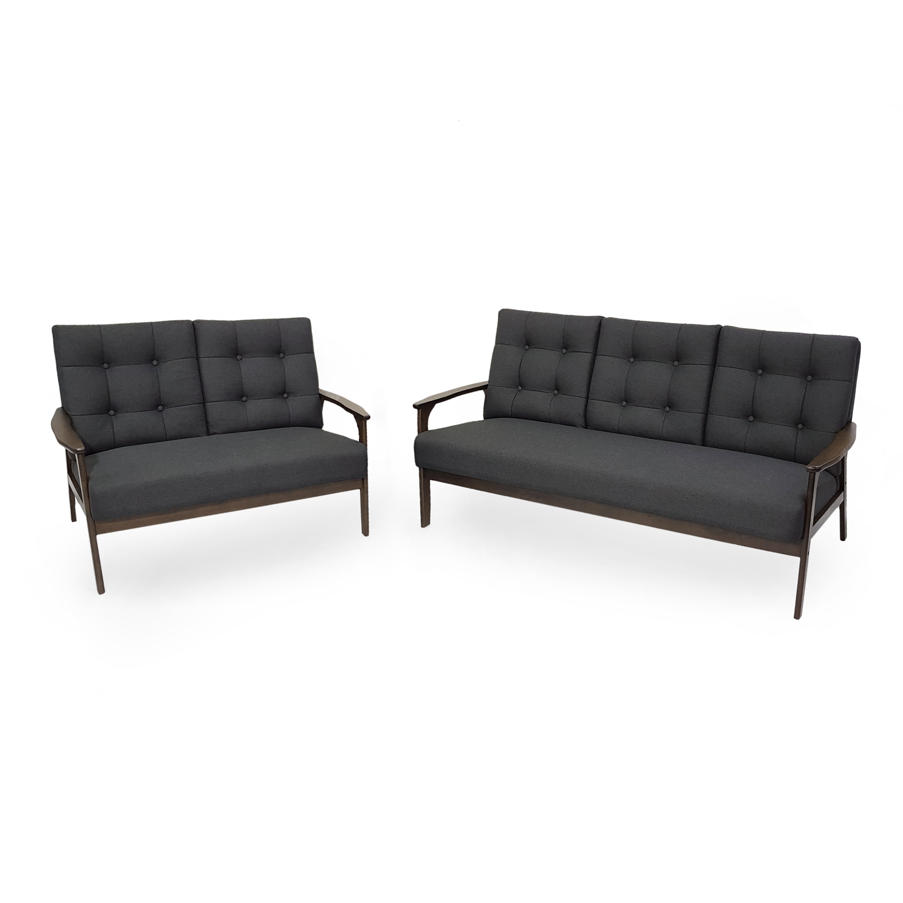 Maureen Mid Century Modern 2-Piece Fabric Sofa & Love Seat Living Room Set