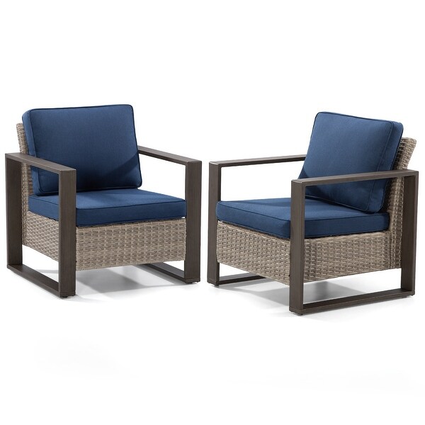 Cozywor 2Piece Patio Wicker Outdoor Lounge Chair with Metal Frame and Cushions