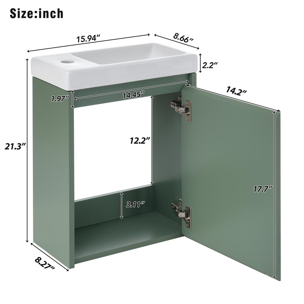 Elegant 16'' Bathroom Vanity with Sink  Modern Wall Mounted Bathroom Vanity Cabinet with Soft Close Doors for Small Bathrooms