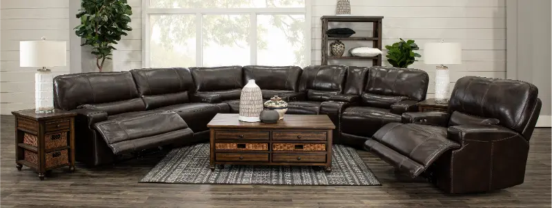 Omega Brown Leather 3 Piece Power Reclining Sectional