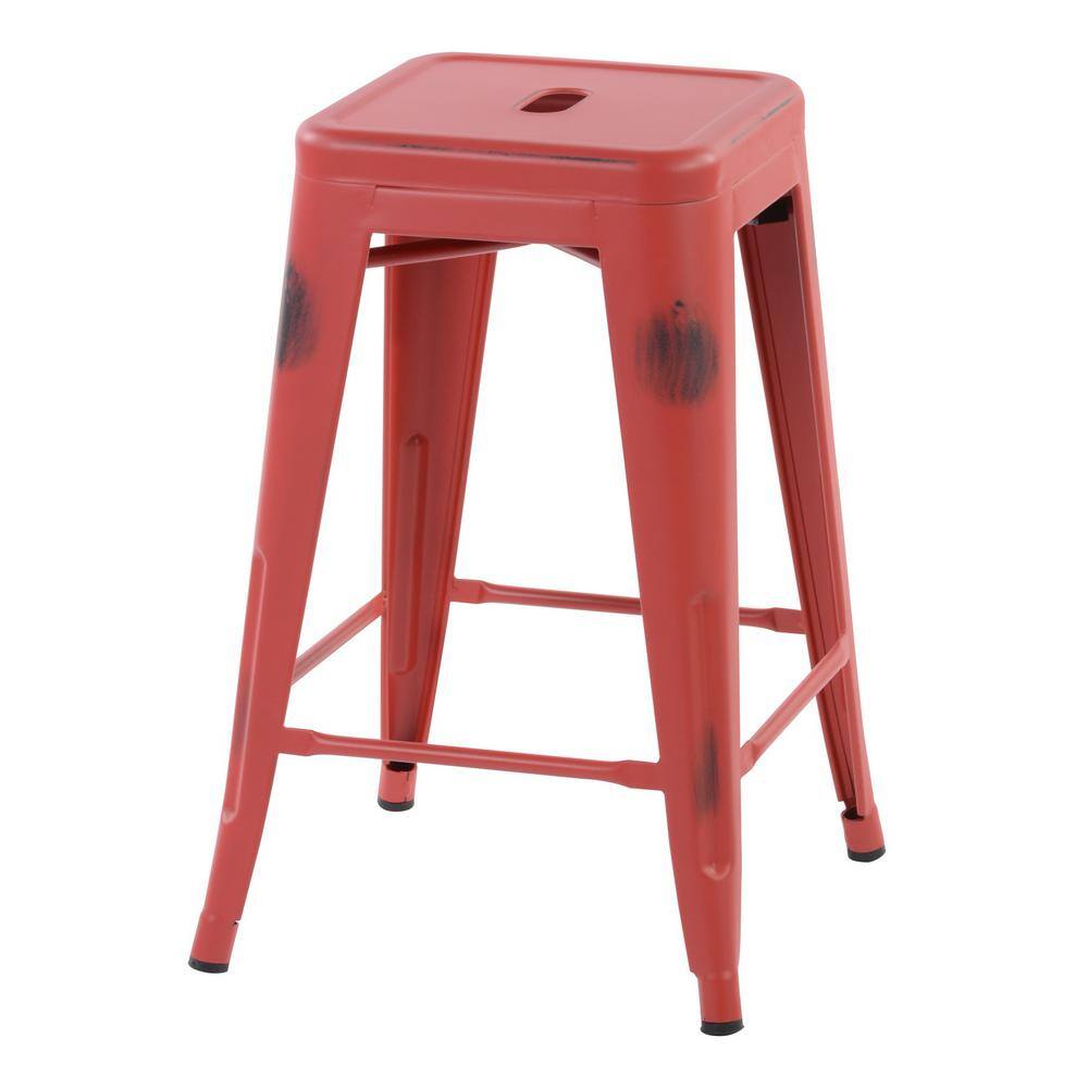 Homy Casa Zolnes 24 in. Red Backless Metal Frame Counter Stool (Set of 4) ZOLNES 24 VINTAGE RED 4PCS