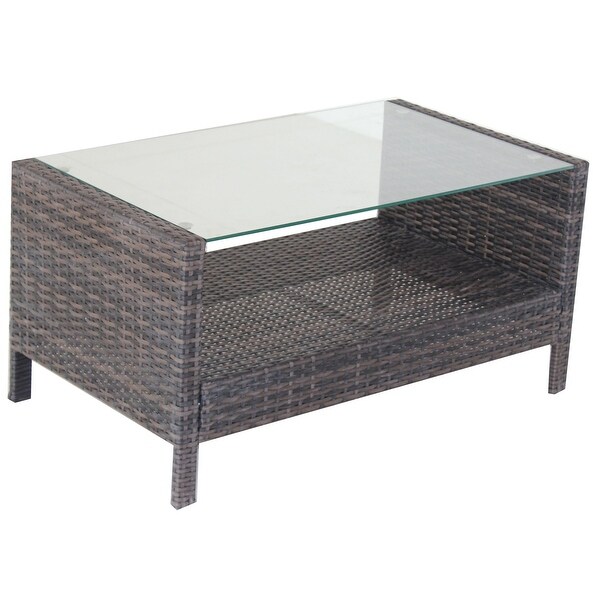 Outdoor Patio Coffee Table with Clear Tempered Glass