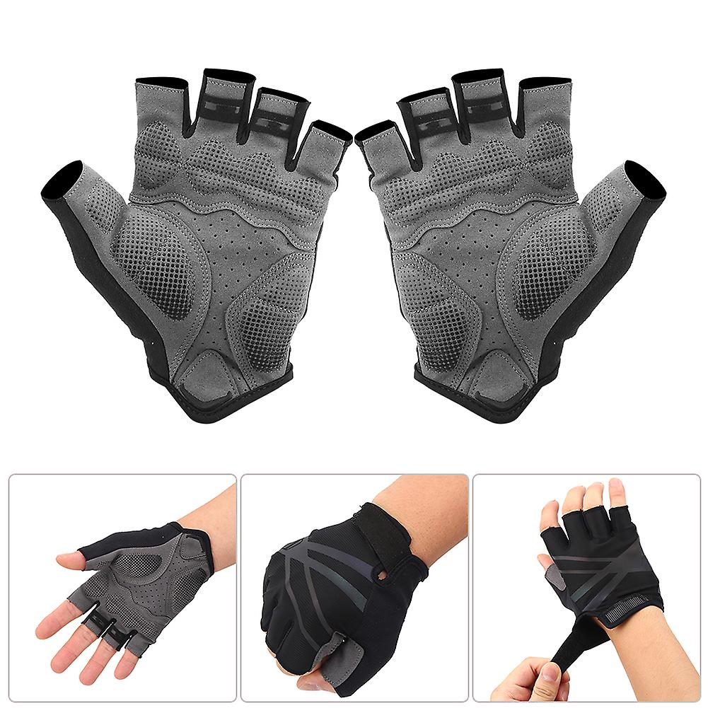 Night Reflective Riding Half Fingers Bike Gloves Breathable Shockproof Anti Slip For Outdoor Sports Road Riding Cyclingblack M