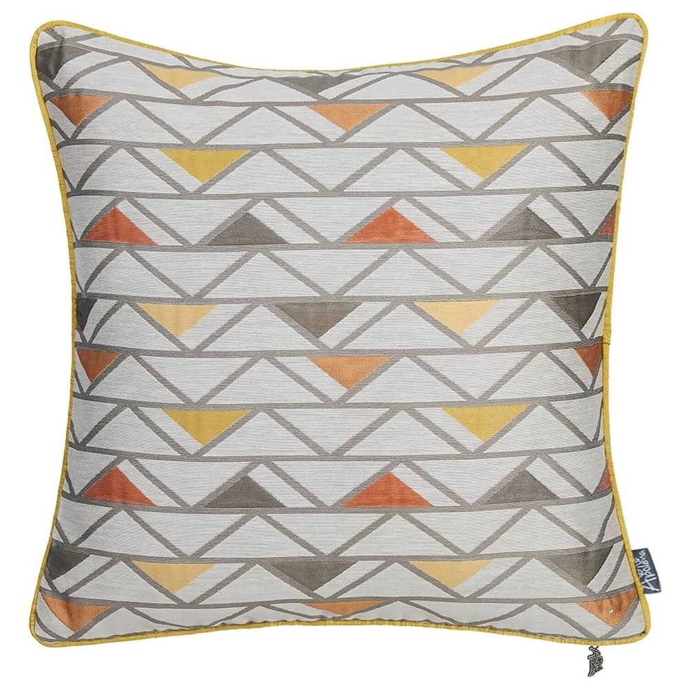 Porch   Den Denney Jacquard Grey Geometric Throw Pillow Cover (Set of 2)