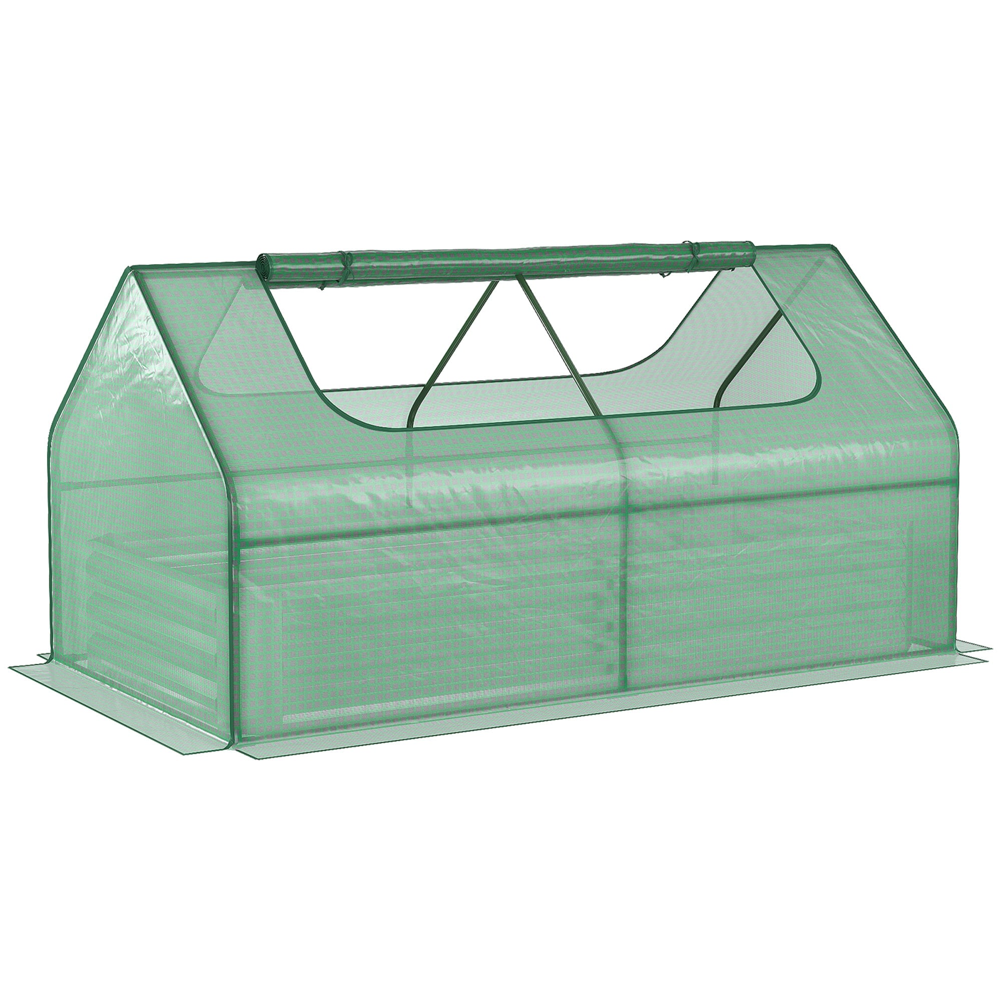 Outsunny Galvanized Raised Garden Bed with Mini Greenhouse Cover, Outdoor Metal Planter Box with 2 Roll-Up Windows for Growing Flowers, Fruits, Vegetables, and Herbs, 73