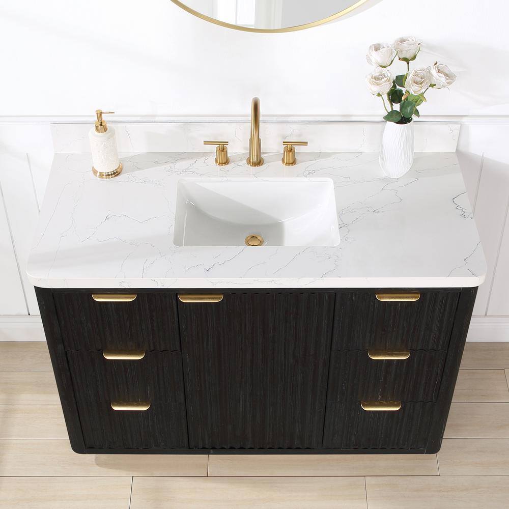 ROSWELL Cádiz 48 in. W x 22 in. D x 34 in. H Single Bathroom Vanity in Fir Wood Black with White Composite top and Mirror 804148-FB-LW