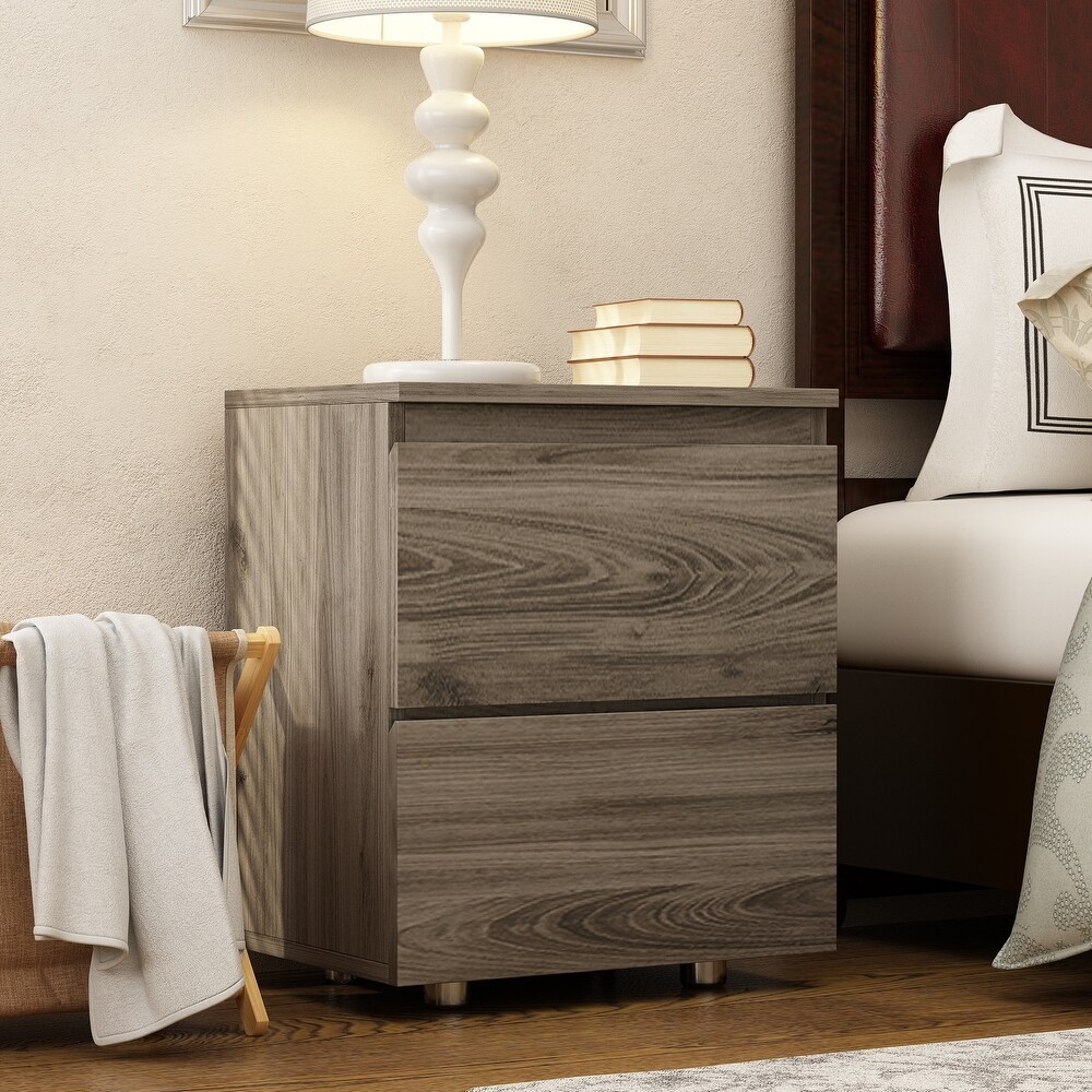 Nightstand Bedside Table Wood 2 Drawer End Table White/Brown