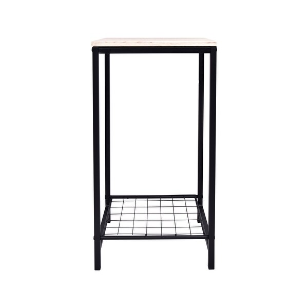 2-Tier End Table， Industrial Side Table Nightstand with Metal Frame - - 35974979