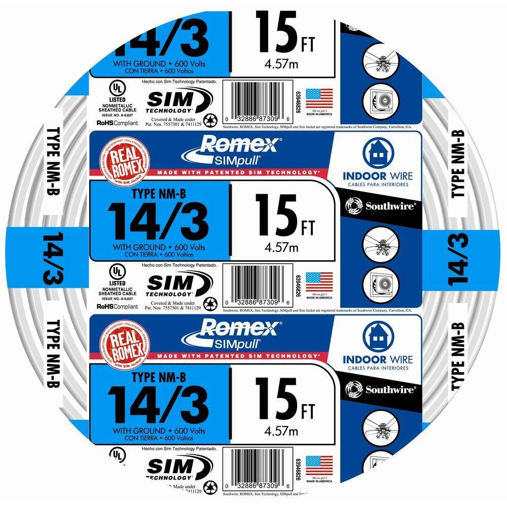 Southwire 15 ft. 143 Solid Romex SIMpull CU NM-B WG Wire 63946826