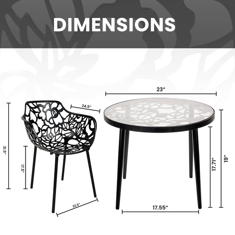 LeisureMod Devon 3 Piece Patio Dining Set with Table and 2 Arm Chairs