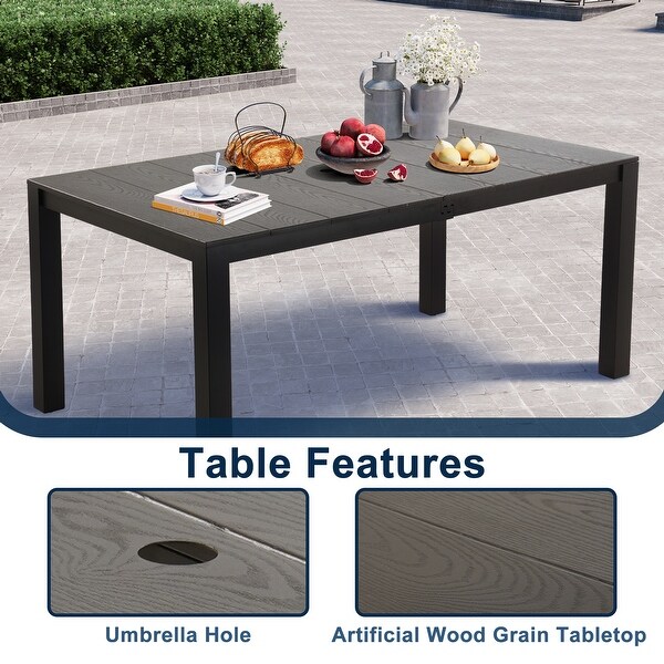 Cast Aluminum Rectangular Bistro Dining Table with Umbrella Hole