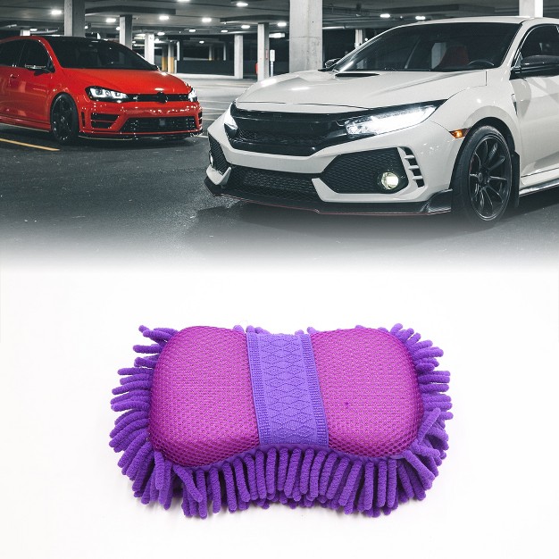 Unique Bargains Purple Microfiber Chenille Car Wash Sponge Care Washing Brush Pad Cleaning Tool