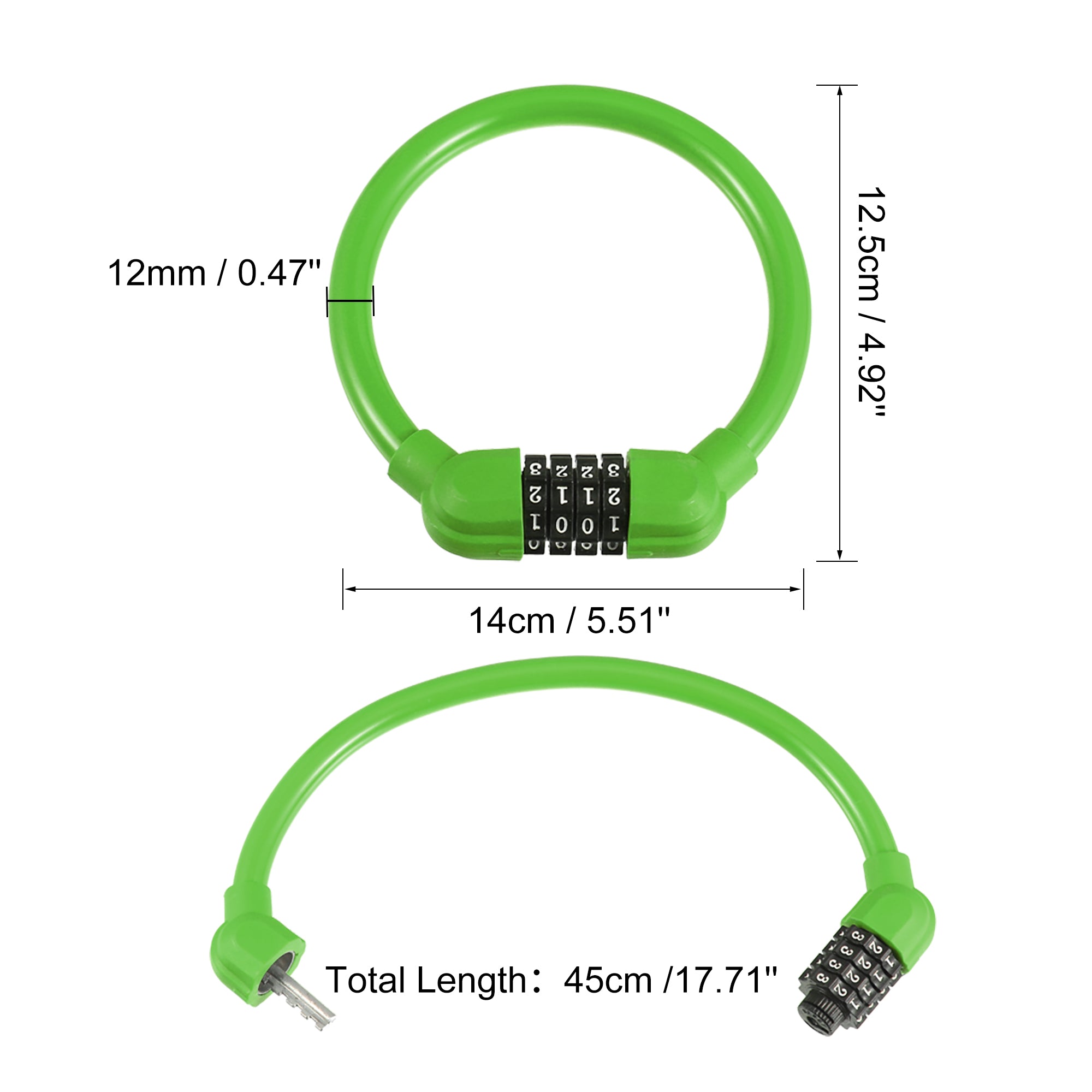 45cmx12mm Bicycle Locks Cable Portable 4 Digit Security Resettable Combination Bicycle Cable Lock Green