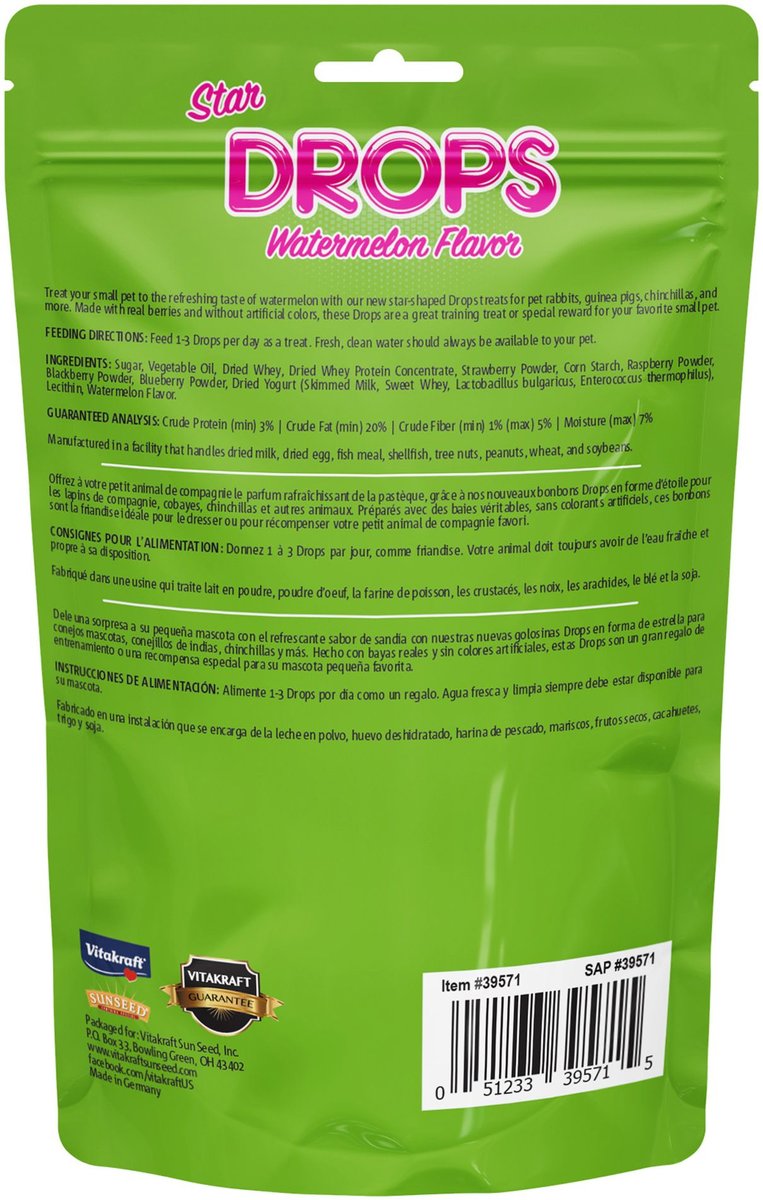 Vitakraft Drops Watermelon Flavor Small Animal Treats， 4.44-oz bag