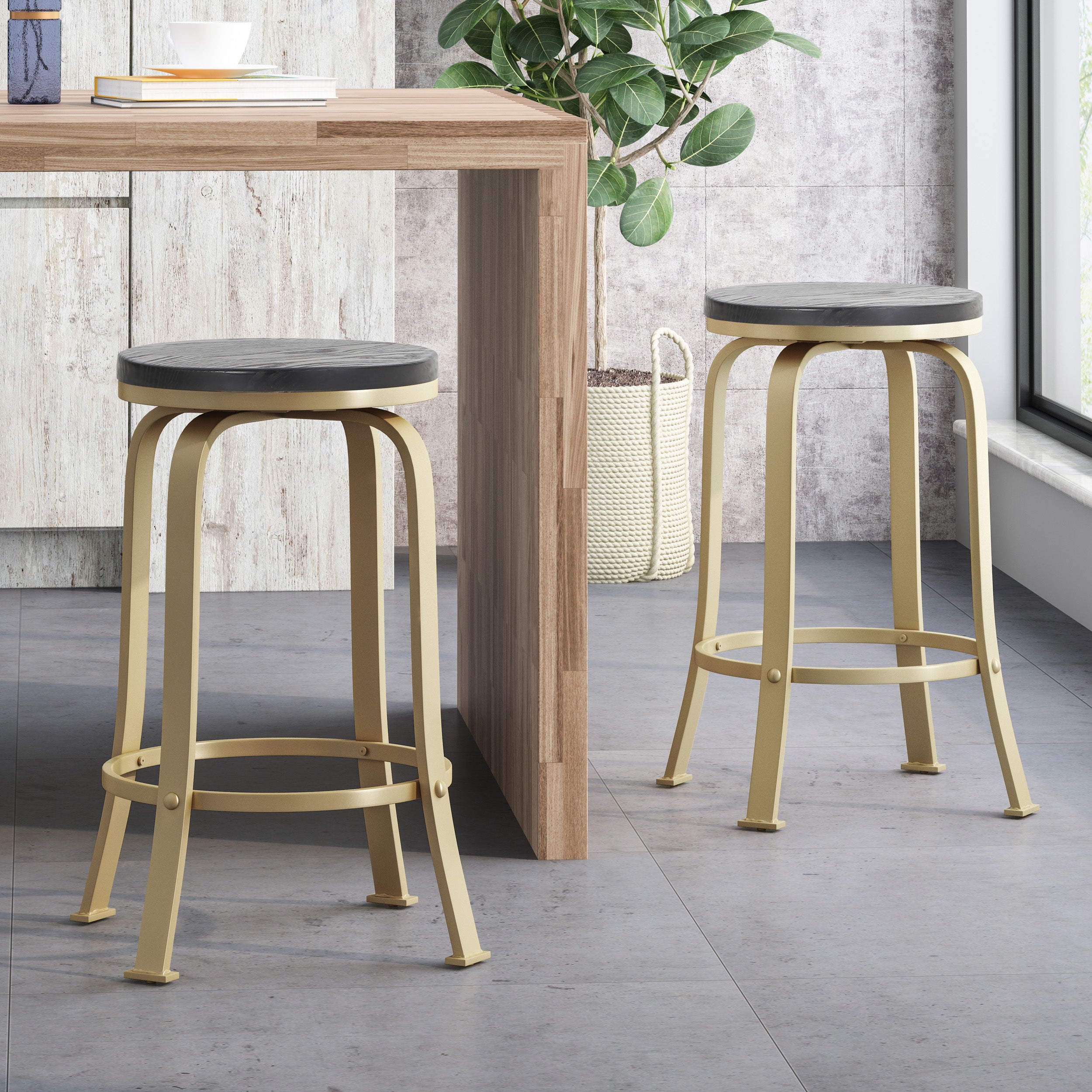 Cassum Modern Industrial Swiveling Counter Stool (Set of 2)