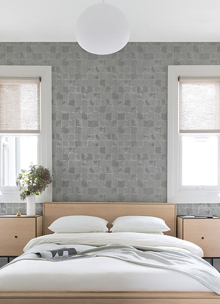 Varak Silver Checkerboard Wallpaper from the Lustre Collection