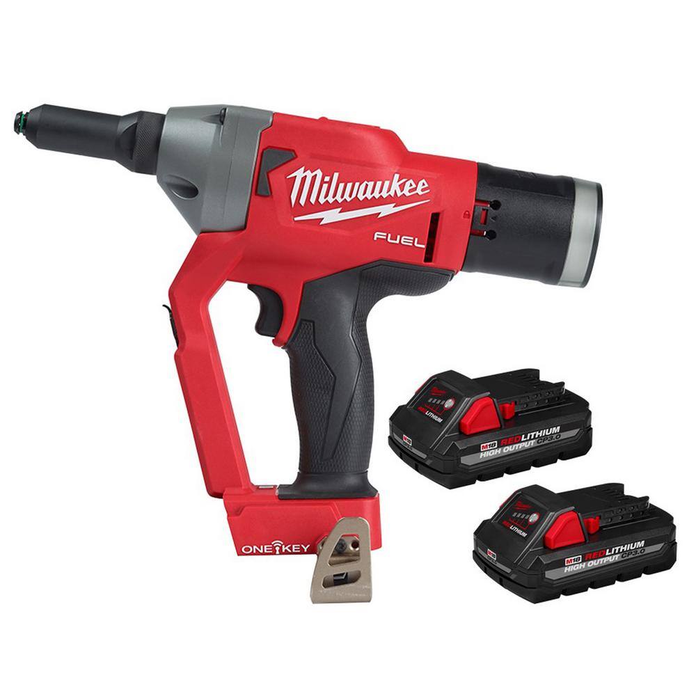 MW M18 FUEL ONE-KEY 18-Volt Lithium-Ion Cordless Rivet Tool with (2) M18 HIGH OUTPUT 3.0 Ah Batteries 2660-20-48-11-1837