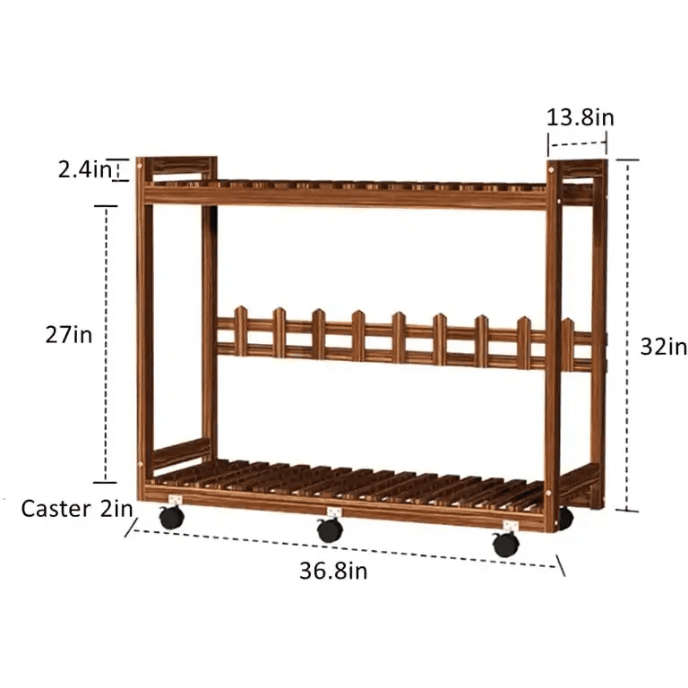 Magshion 2 Tier Pine Wood Plant Stand Cart with Caster Multiple Tall Planters Flower Pot Shelf Display Rack