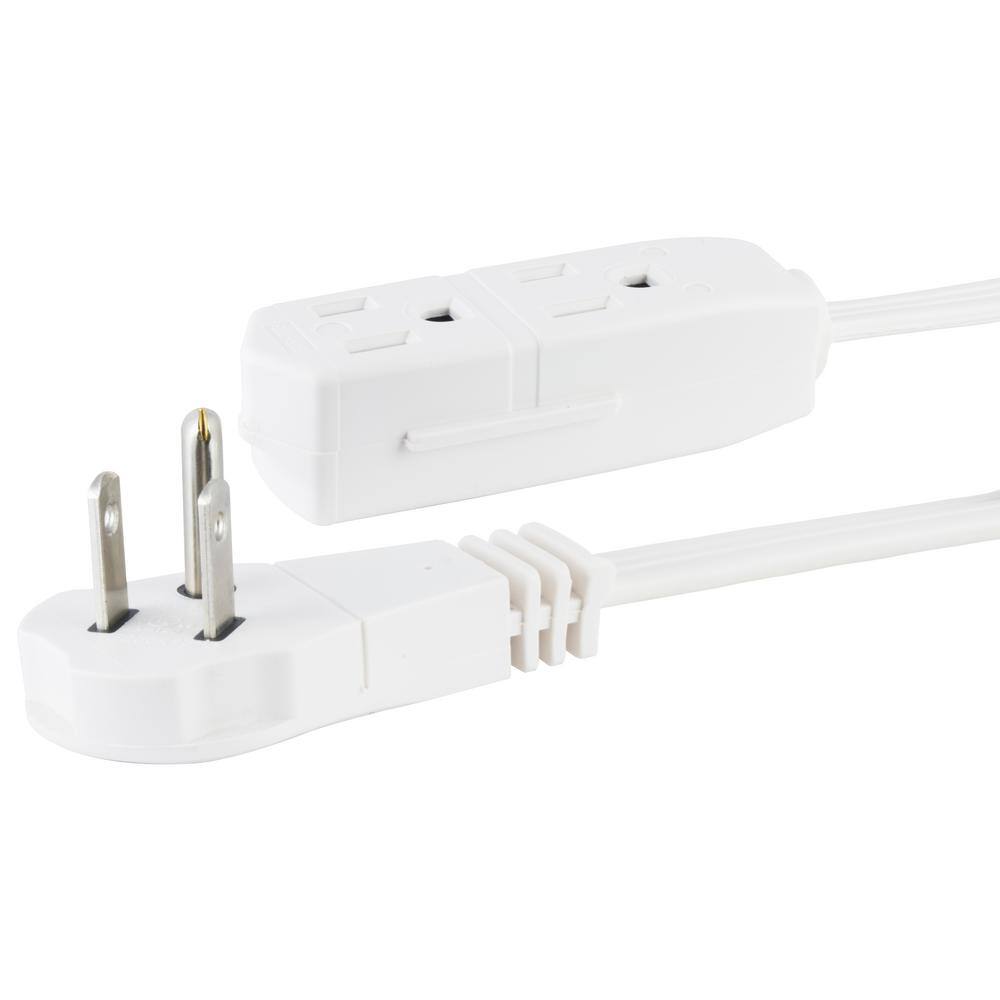 GE 8 ft. 163 3-Outlet Office Extension Cord with Low-Profile Flat Plug White 50251