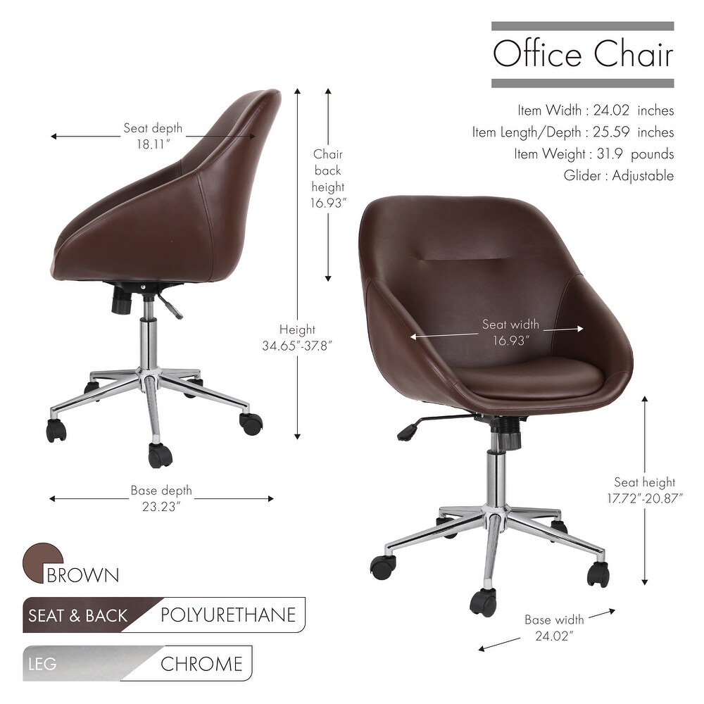 Porthos Home Hayes Swivel Office Chair  Chrome Base  PU Leather